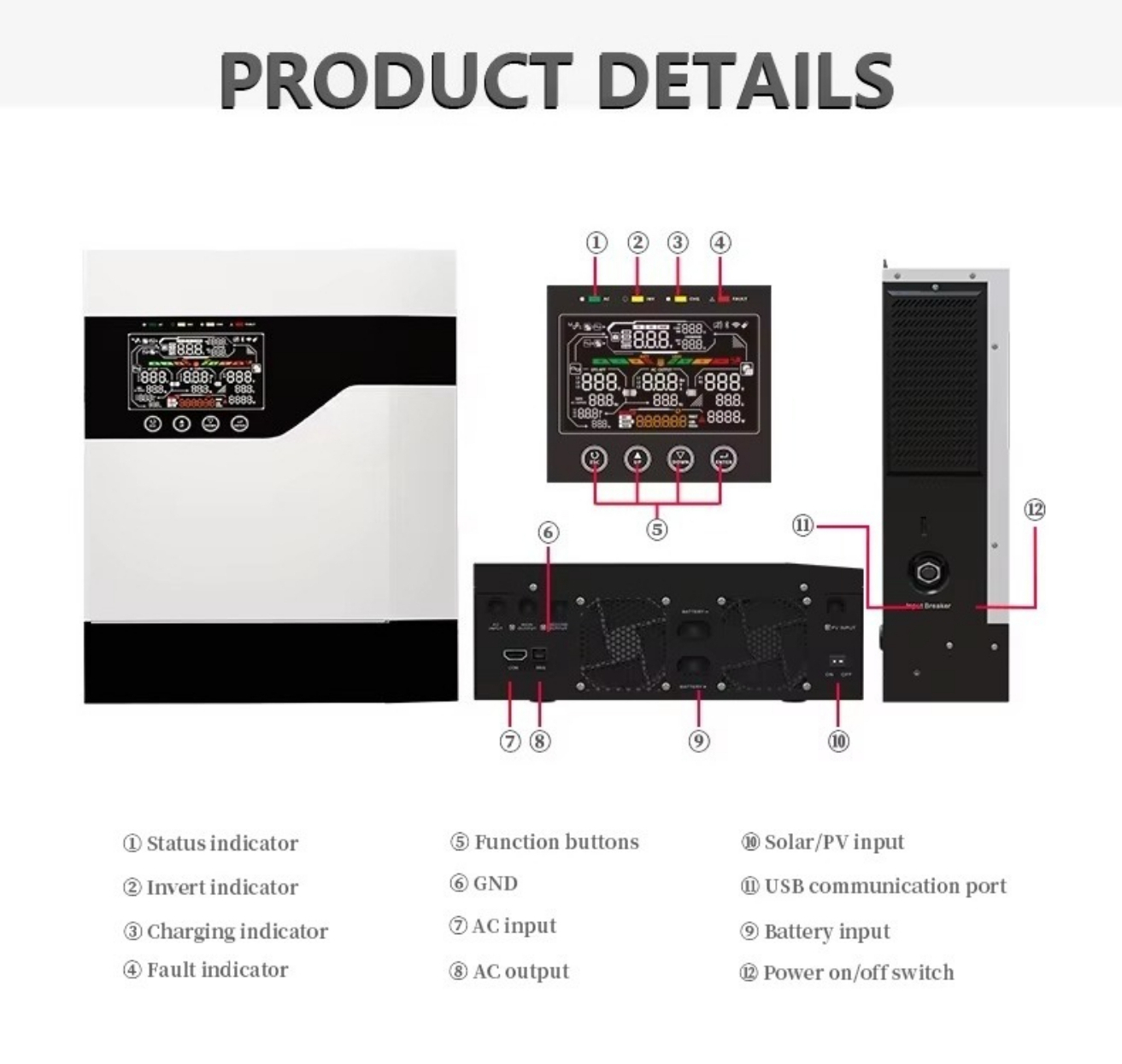 1kw 1kva 2kw 2kva 3kw  5kw 5kv - огляд і ціна Hybrid Solar Inverter